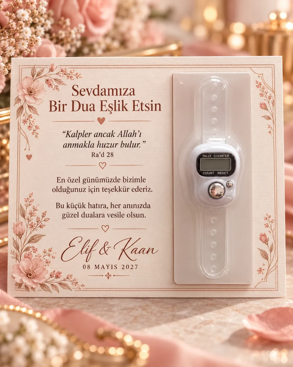 Örnek ürün fotoğrafı (Pudra Gül teması, beyaz zikirmatik)
